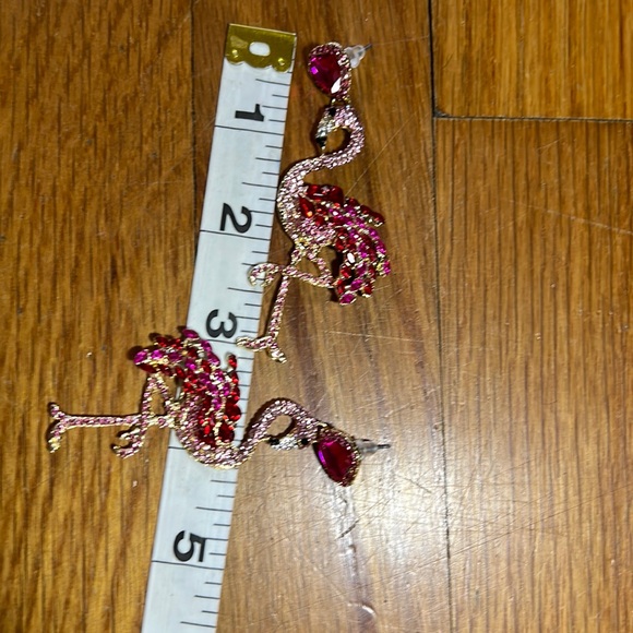 Rhinestone Flamingo Drop Earrings - Picture 3 of 6